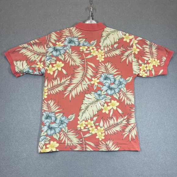 VTG Tommy Bahama Polo Shirt Men Medium Coral Floral Print Hawaiian Cotton Island - Picture 7 of 10